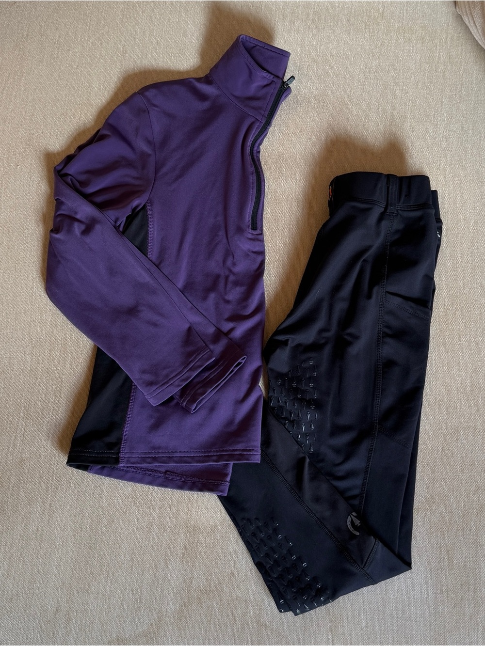 Kerrits girl’s Purple & Black fleece-lined riding set - shirt (M) & leggings (L)